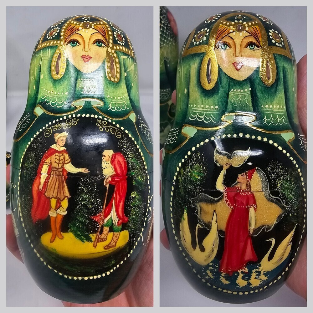 Vtg 10pc Matryoshka 11" Artist Signed Russian A Baba Yaga Tale Nesting Dolls - Picture 7 of 15